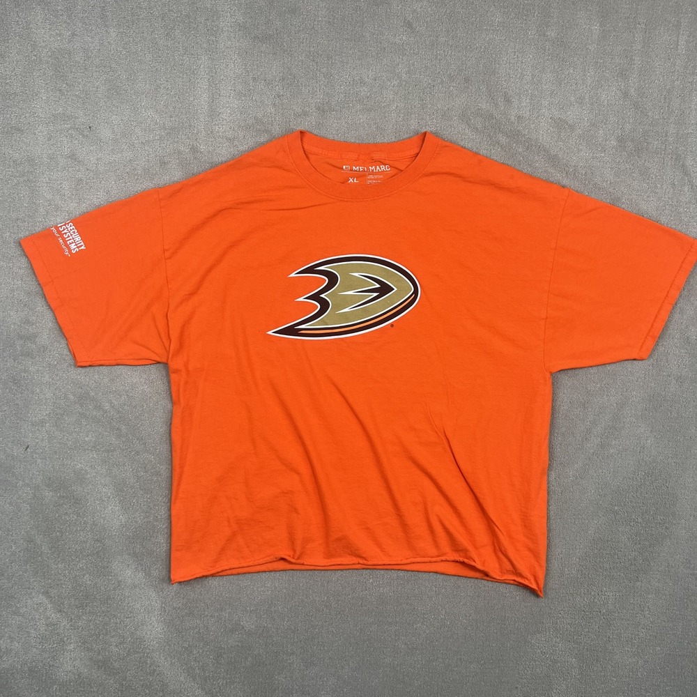 Melmarc Anaheim Ducks Y2K Graphic T-Shirt XL Orange Cotton Cropped Boxy NHL Tee